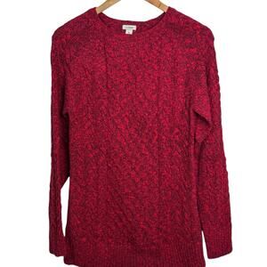 L.L. Bean Size Medium 100% Cotton Red Black Marled Cable Knit Pullover Sweater